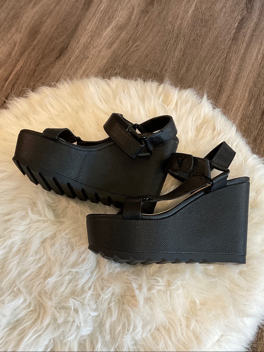 Guess Black Platform Wedge Sandals with Ankle Strap - Picture 6 of 9